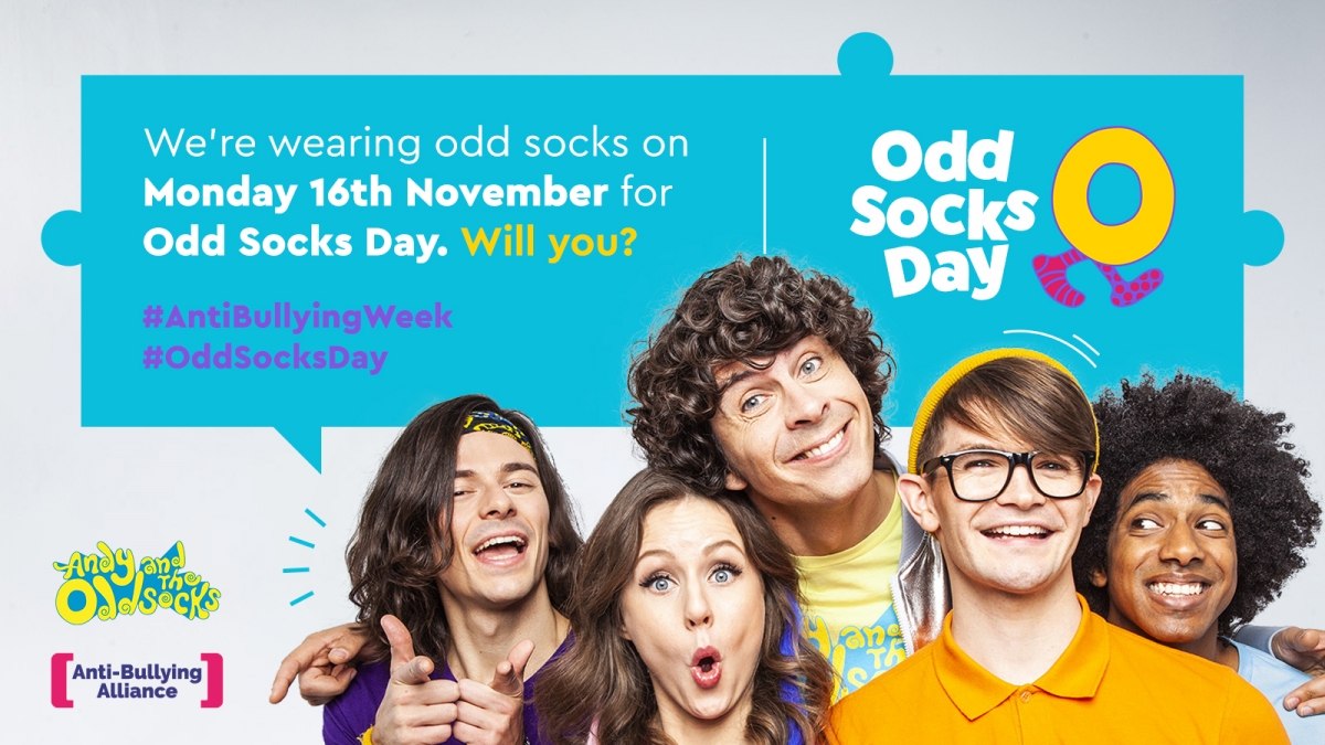 We're wearing odd socks for odd socks day post 